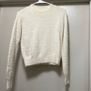 SO XS Cropped Fuzzy Crewneck Sweater Cream